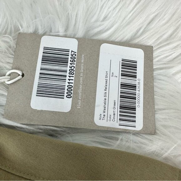 Everlane Women's NWT Covert Green The Washable Silk Relaxed Designer Shirt 2/C42 - Picture 6 of 12